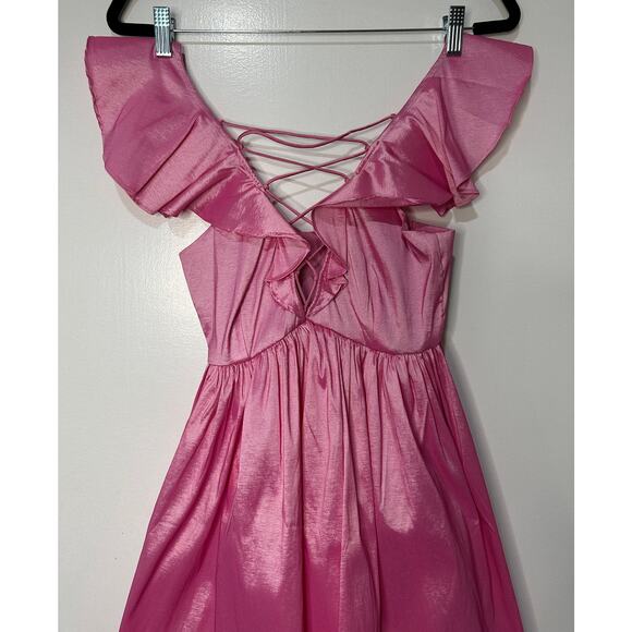 For Love & Lemons Lala Lace Up Mini Dress Pink Taffeta Small NWT Heart Detail - Picture 4 of 13